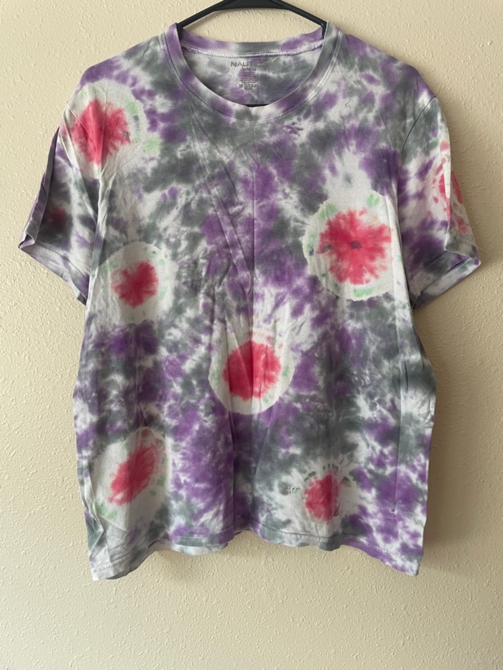 Nautica Purple Tie-Dye Short Sleeve Tee with Pink Accents